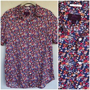 J Crew Liberty Fabric Button Up Top Womens M Ditsy Floral Cotton Feminine Preppy
